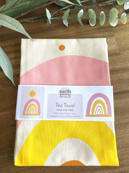 organic cotton tea towel rainbow