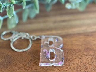 acrylic floral personalised keyring letter B
